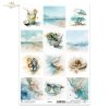 abstrakcja, marmur, alkohol ink, złote żyłki, morze, plaża, wybrzeże, horyzont, pejzaż, akwarela, japonki, klapki, kapelusz, muszle, okulary przeciwsłoneczne, drink, kokos, hamak, leżak, parasol plażowy
